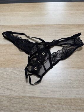 Victoria's Secret Black Lace Grommet Thong